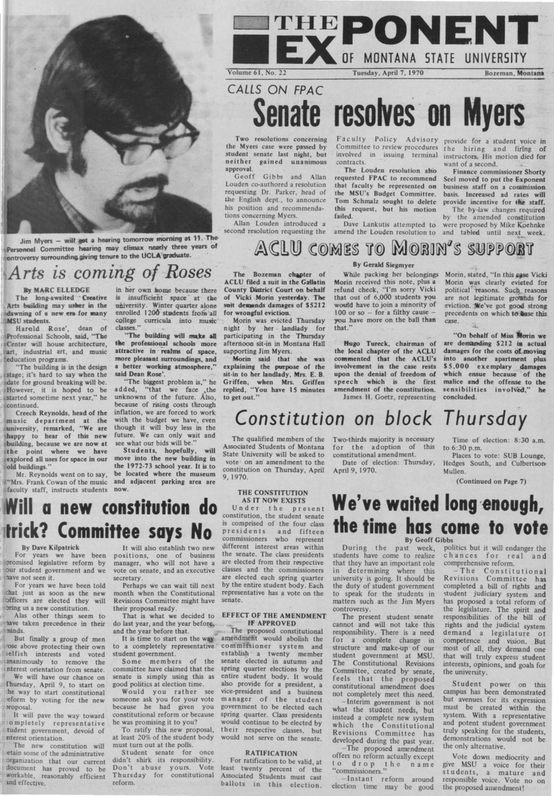 The Exponent of Montana State University, April 7, 1970