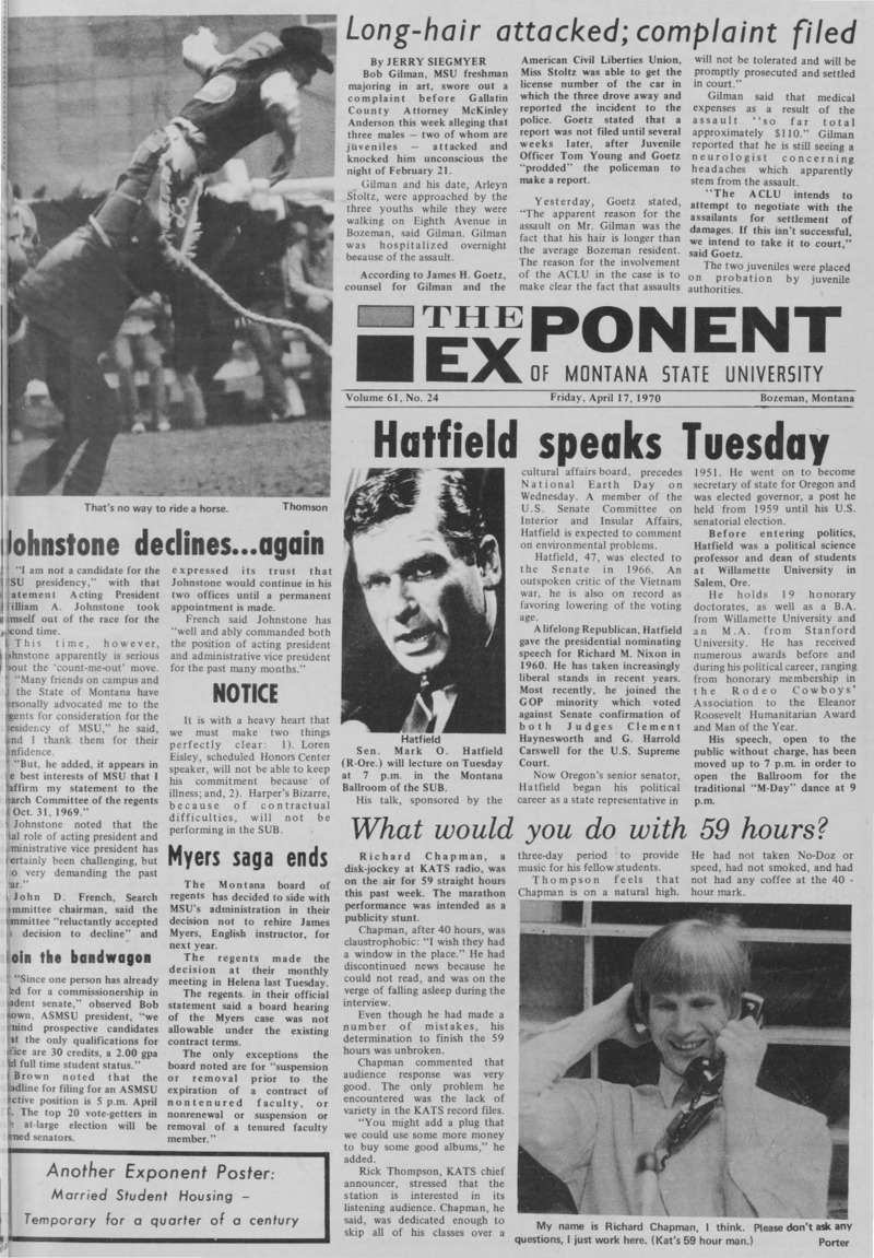 The Exponent of Montana State University, April 17, 1970