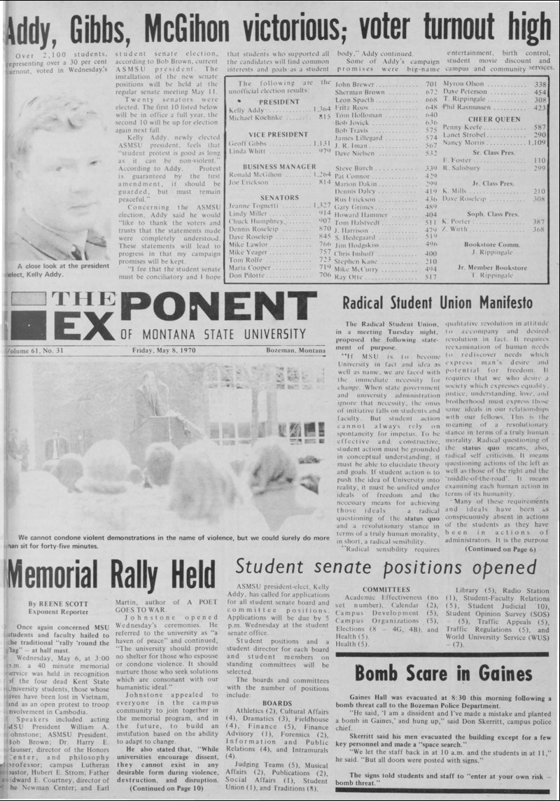 The Exponent of Montana State University, May 8, 1970