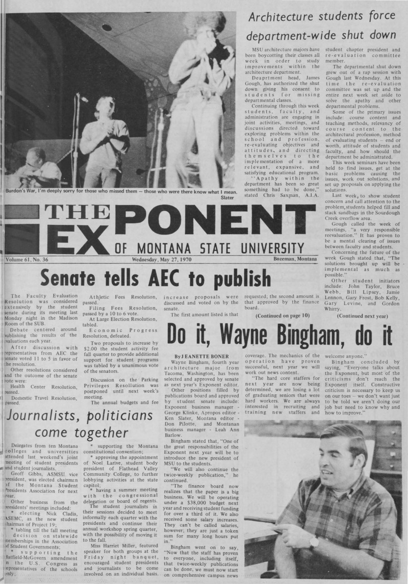 The Exponent of Montana State University, May 27, 1970