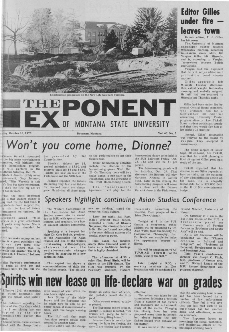 The Exponent of Montana State University, October 16, 1970