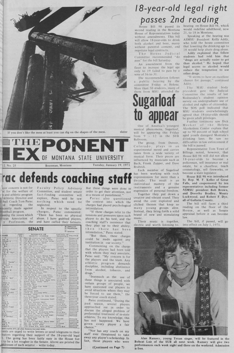 The Exponent of Montana State University, January 19, 1971