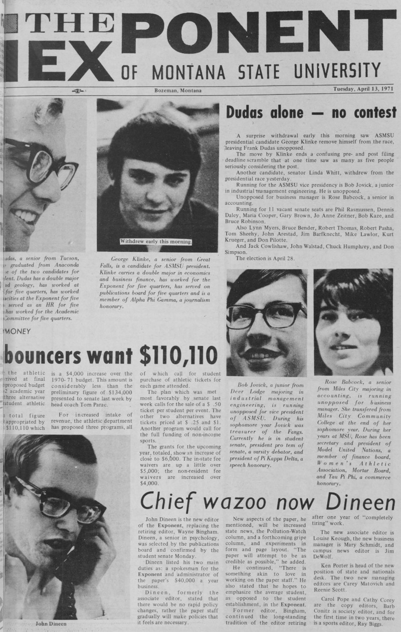 The Exponent of Montana State University, April 13, 1971
