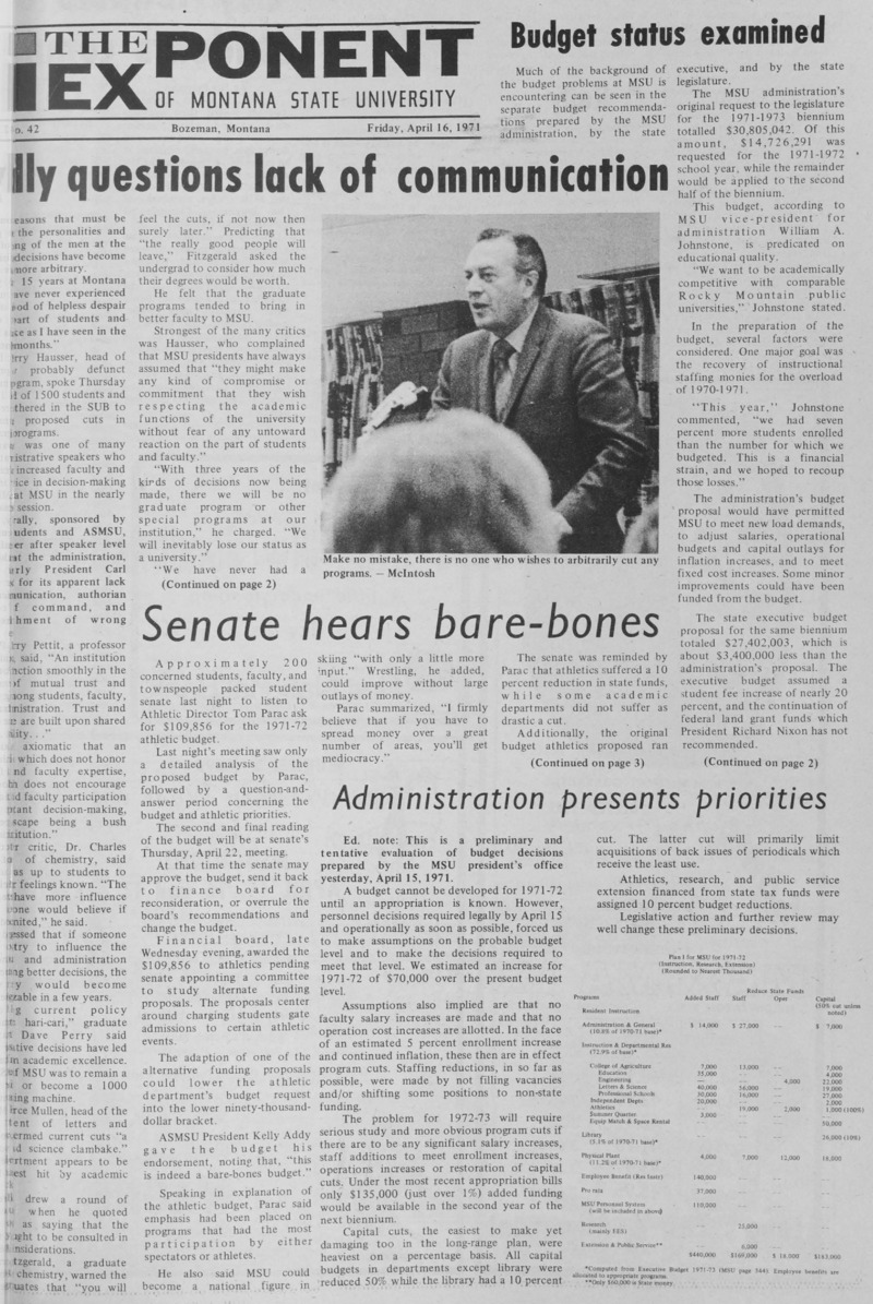 The Exponent of Montana State University, April 16, 1971