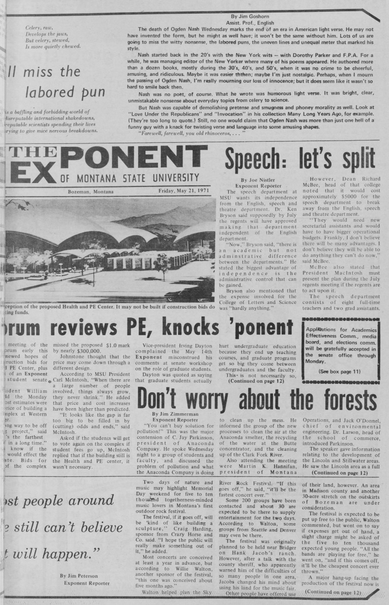 The Exponent of Montana State University, May 21, 1971