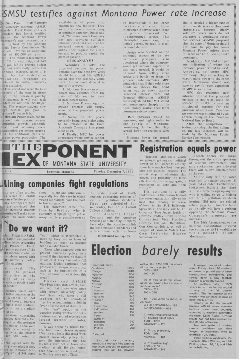 The Exponent of Montana State University, December 7, 1971