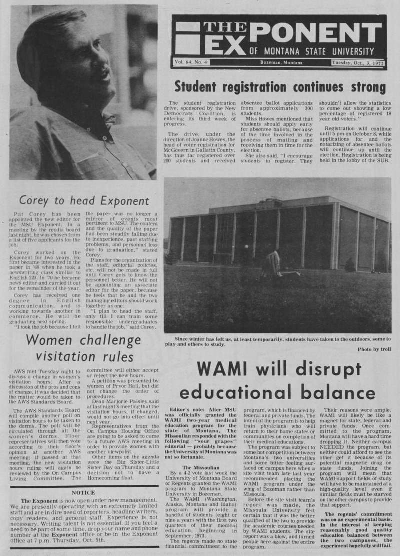 The Exponent of Montana State University, October 3, 1972