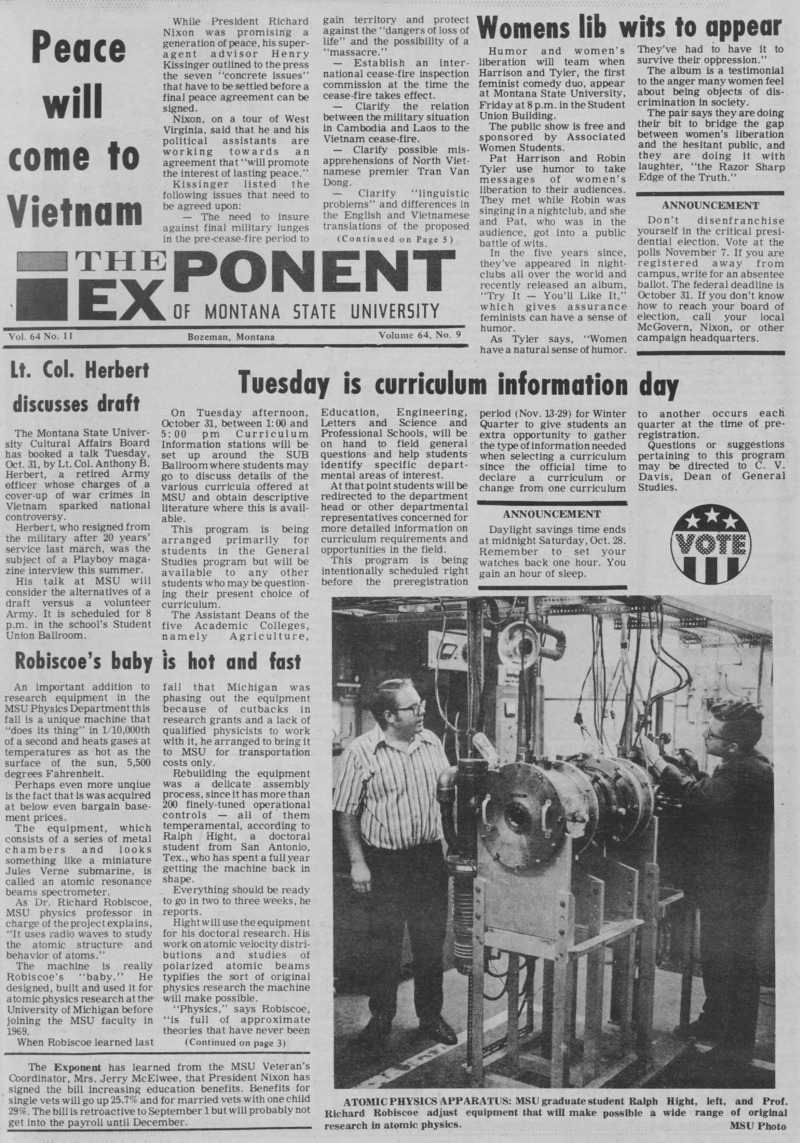 The Exponent of Montana State University, October 27, 1972