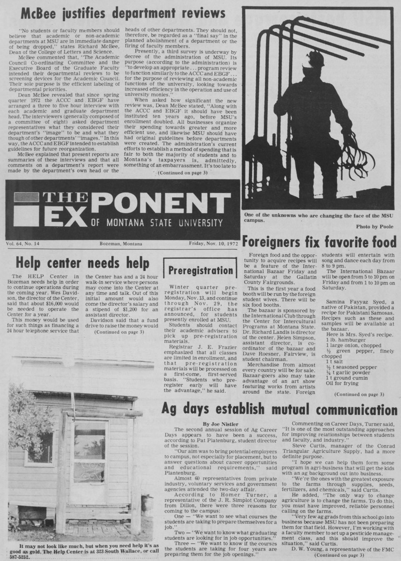 The Exponent of Montana State University, November 10, 1972