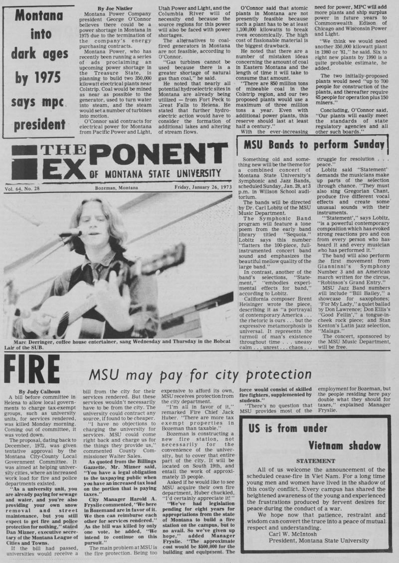 The Exponent of Montana State University, January 26, 1973
