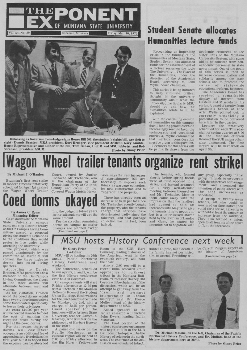 The Exponent of Montana State University, March 30, 1973