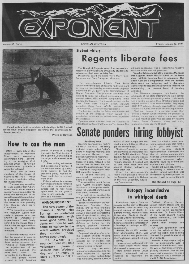 The Exponent, October 26, 1973