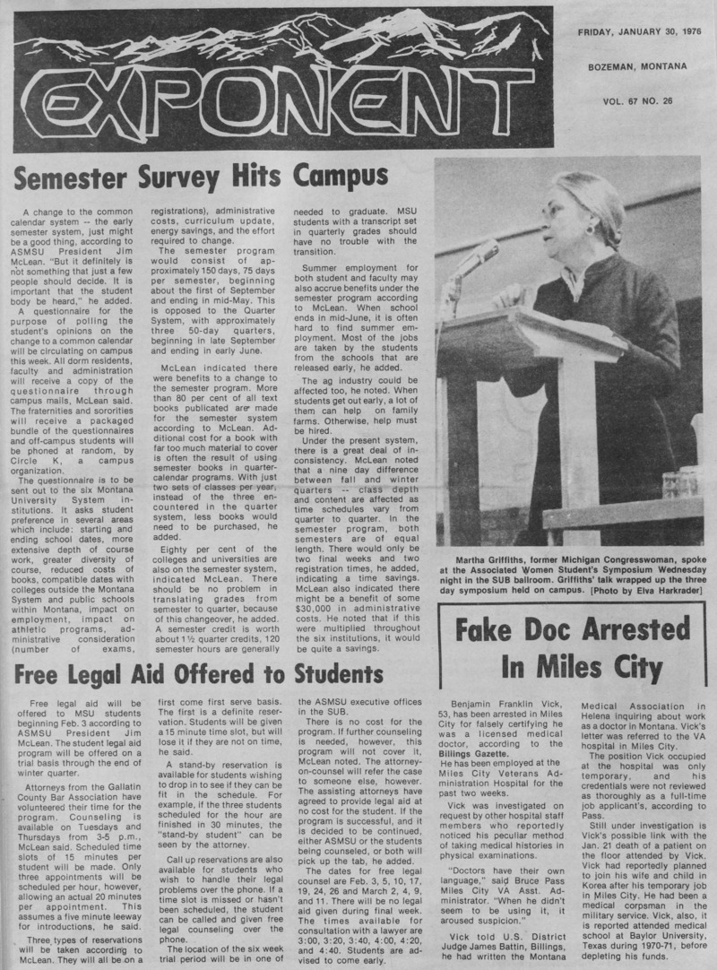 The Exponent, January 30, 1976