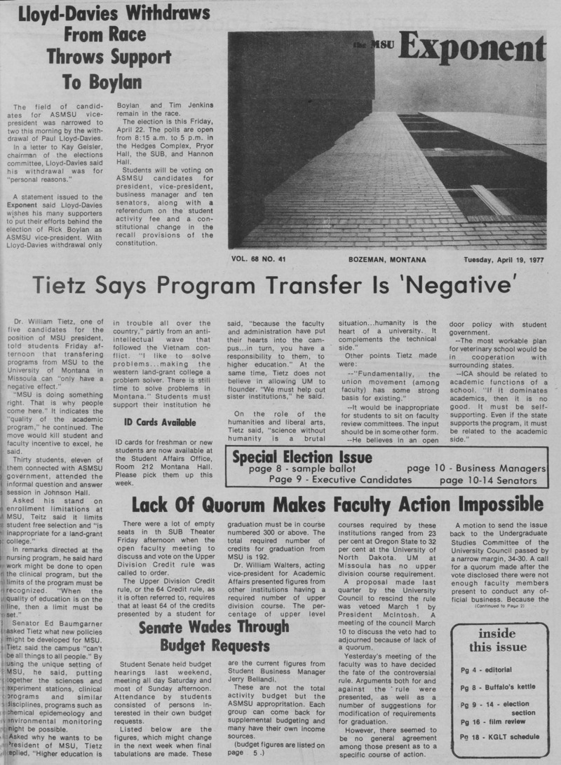 The MSU Exponent, April 19, 1977