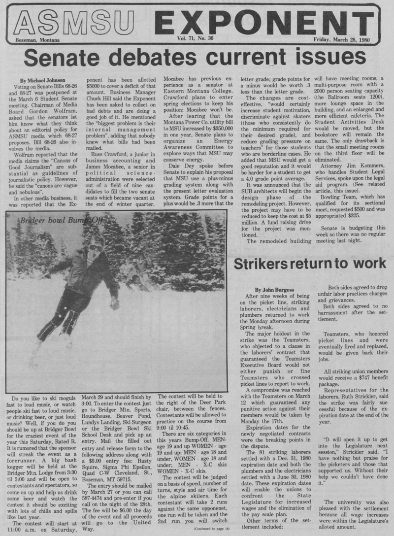 The ASMSU Exponent, March 28, 1980