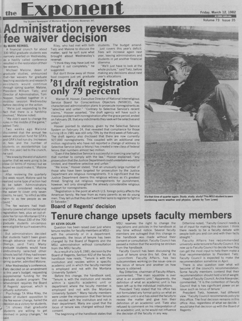 The Exponent, March 12, 1982