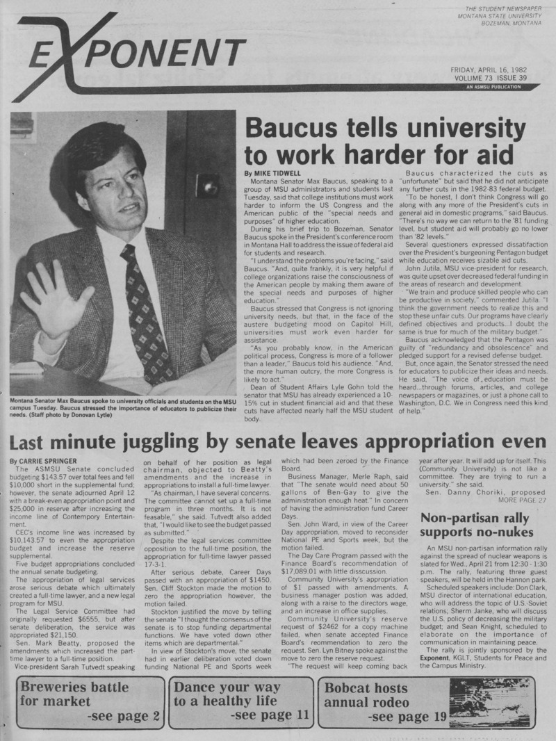 The Exponent, April 16, 1982