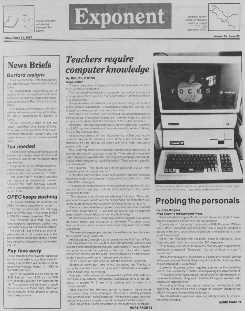 The Exponent, March 11, 1983