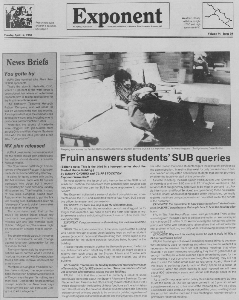 The Exponent, April 12, 1983