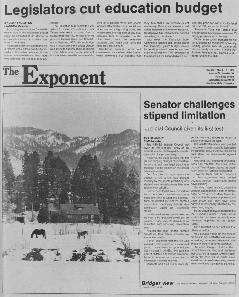 The Exponent, March 12, 1985