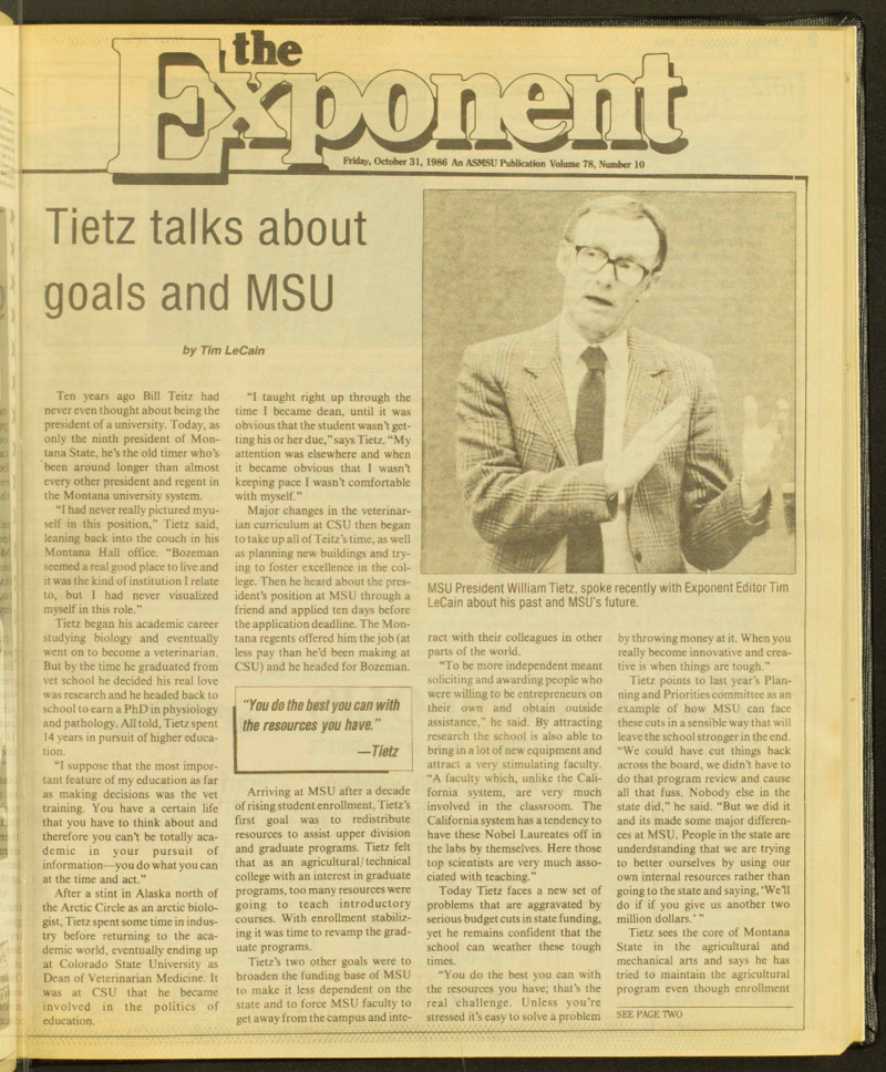 The Exponent, October 31, 1986