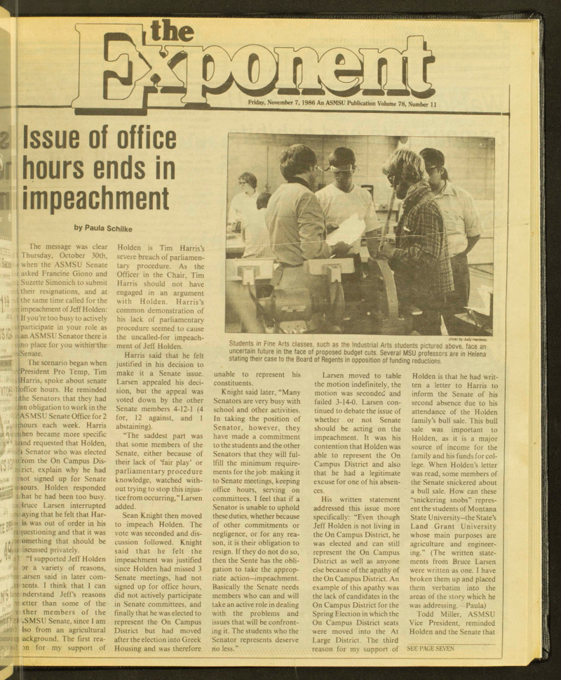 The Exponent, November 7, 1986