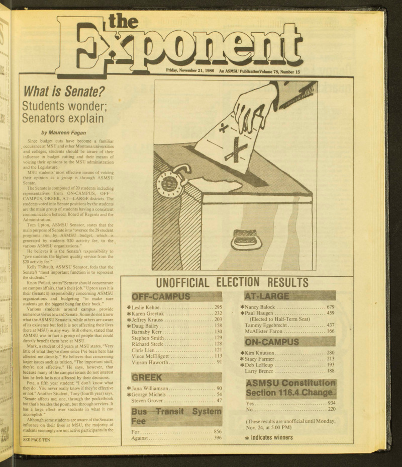 The Exponent, November 21, 1986