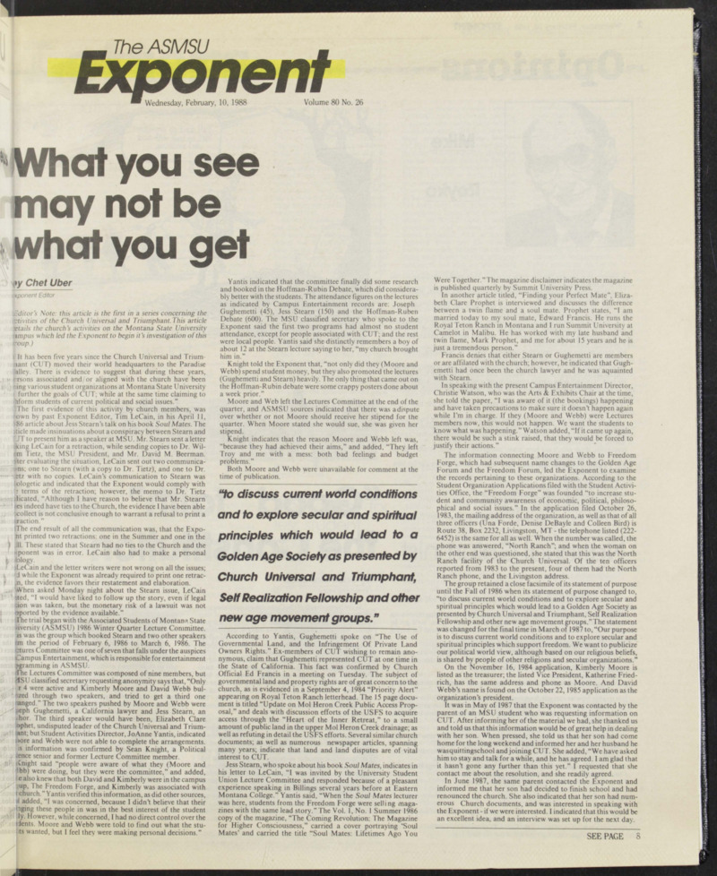 The ASMSU Exponent, February 10, 1988