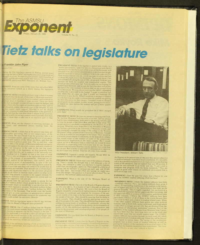 The ASMSU Exponent, January 20, 1989