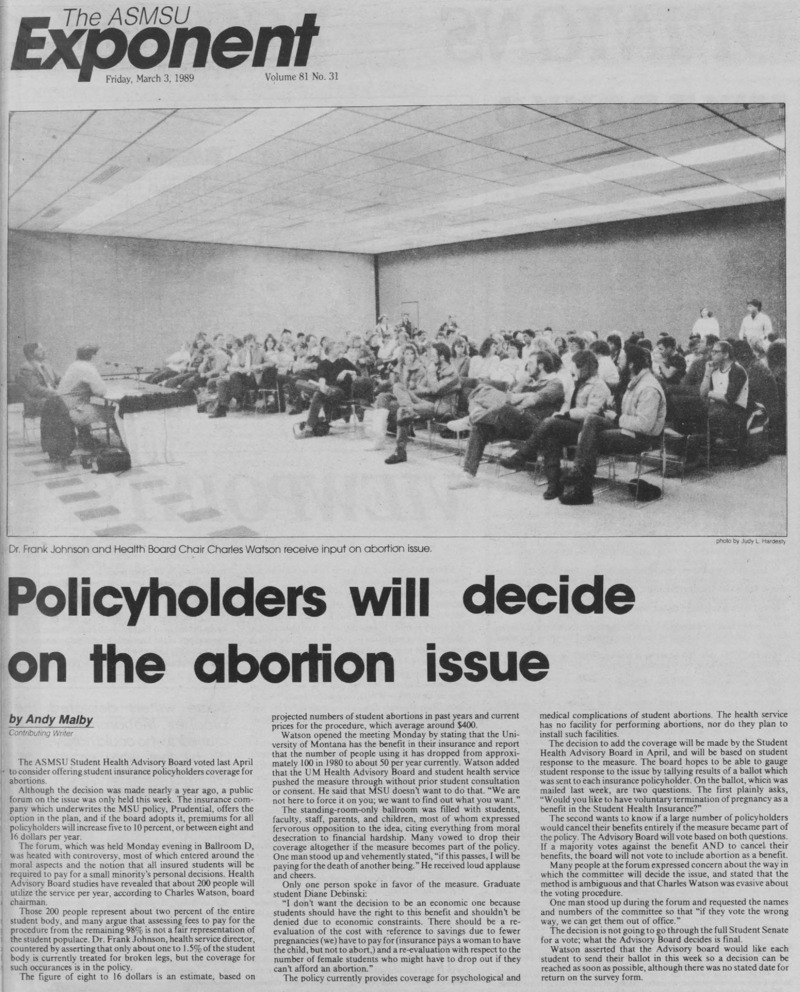 The ASMSU Exponent, March 3, 1989