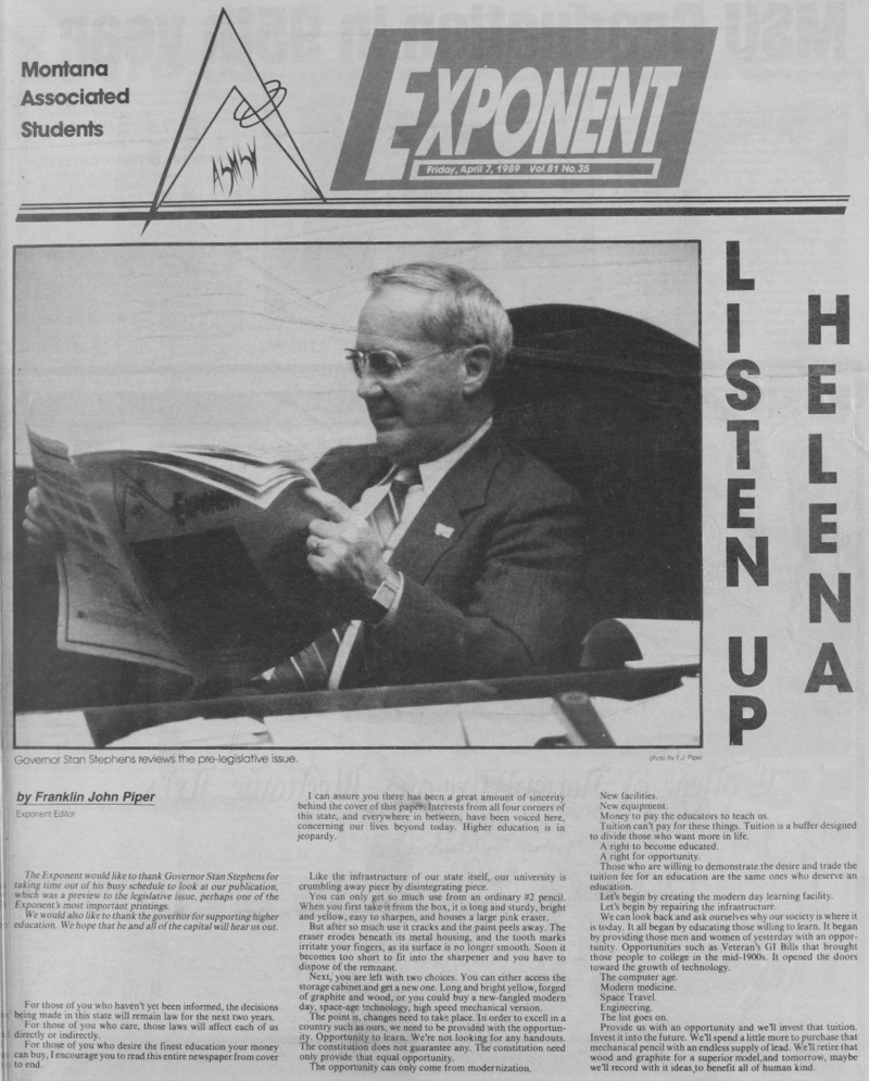 The ASMSU Exponent, April 7, 1989