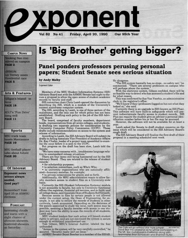 Asmsu Exponent, April 20, 1990