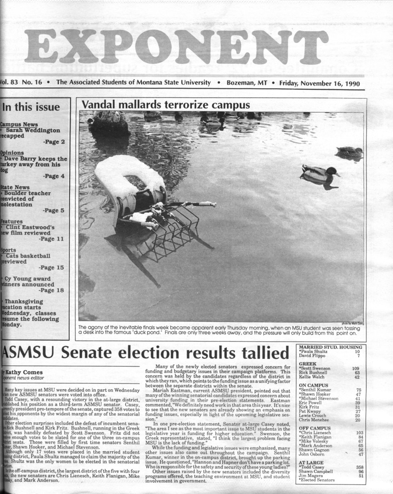 ASMSU Exponent, November 16, 1990