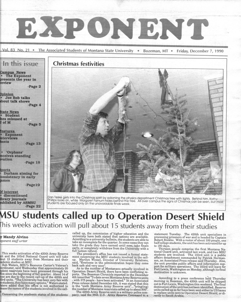 ASMSU Exponent, December 7, 1990