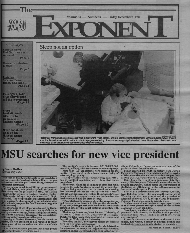ASMSU Exponent, December 6, 1991