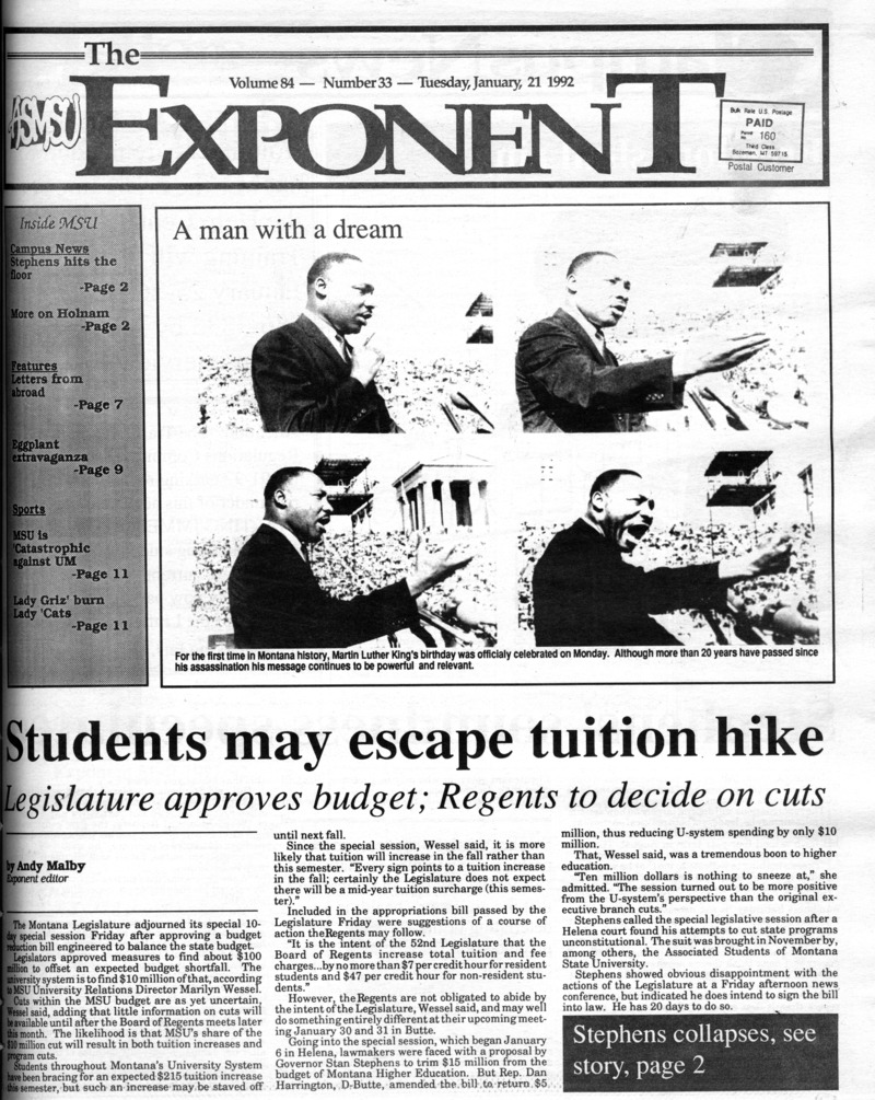 ASMSU Exponent, January 21, 1992