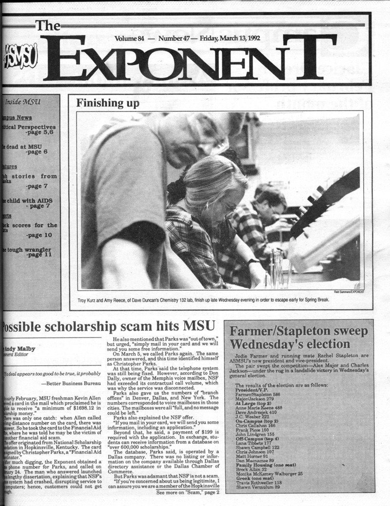 ASMSU Exponent, March 13, 1992