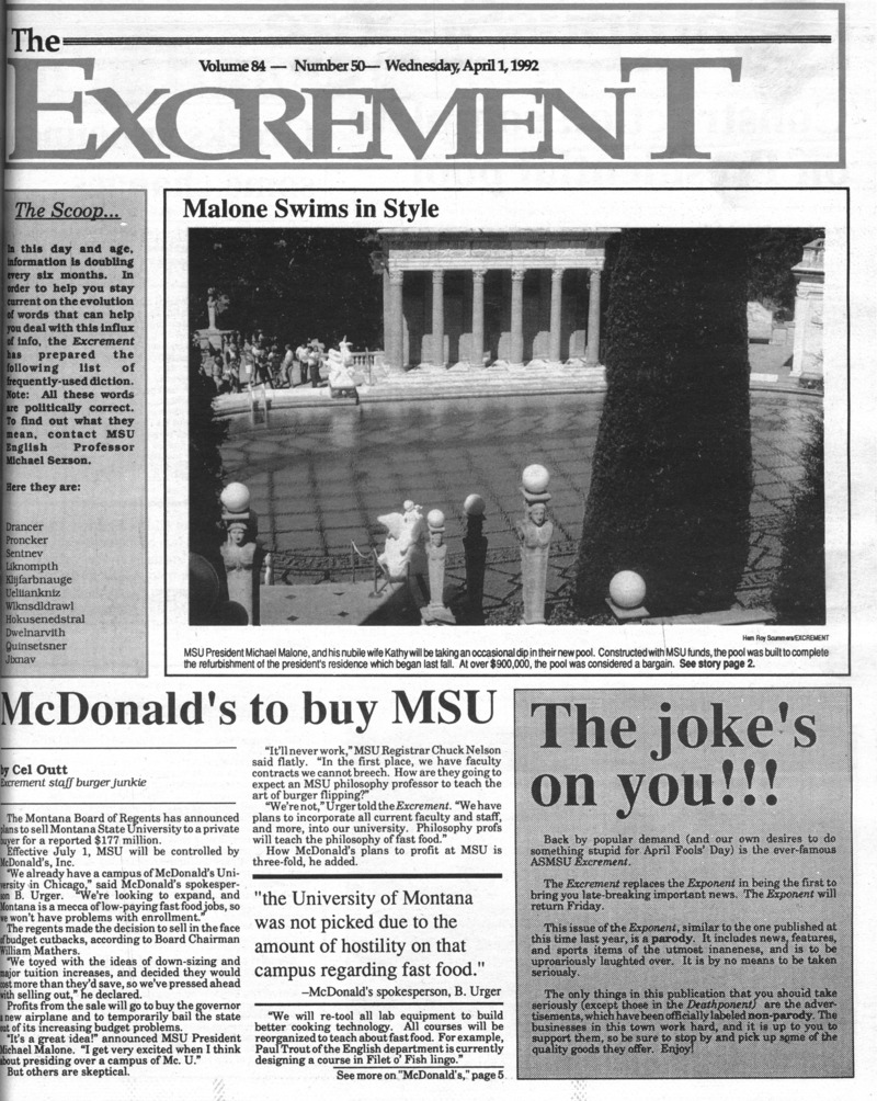 ASMSU Exponent, April 1, 1992