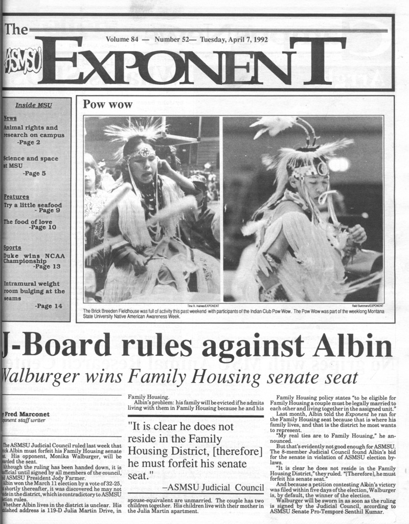 ASMSU Exponent, April 7, 1992