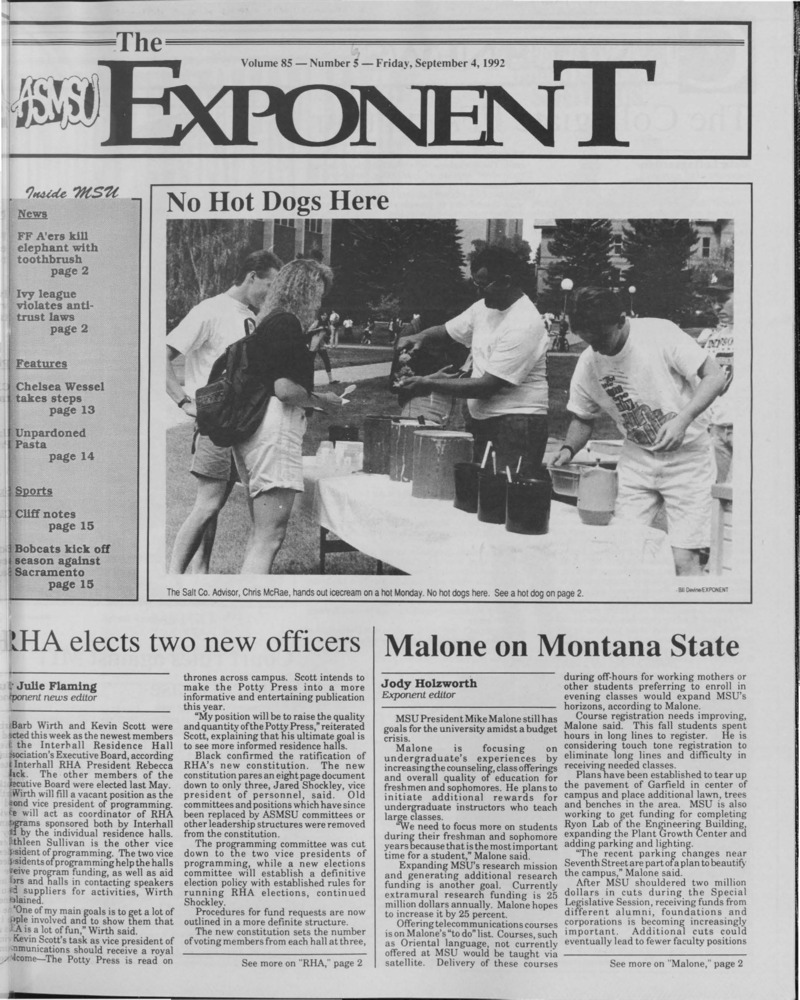 The ASMSU Exponent, September 4, 1992