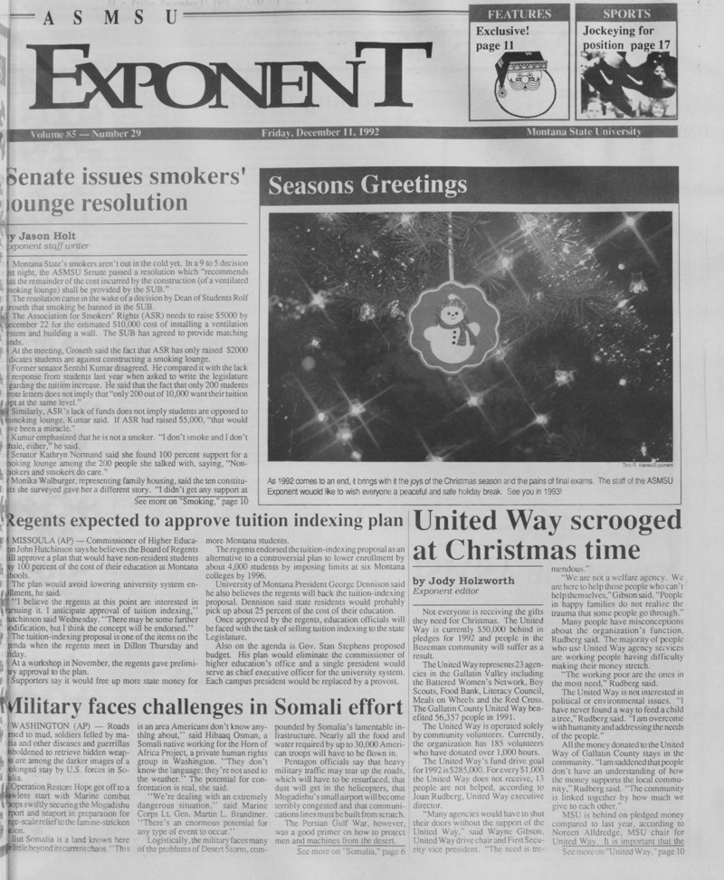 The ASMSU Exponent, December 11, 1992