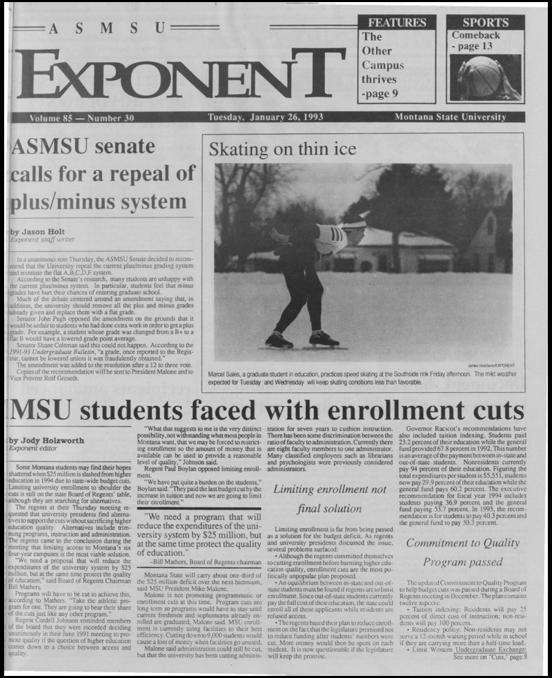 The ASMSU Exponent, January 26, 1993