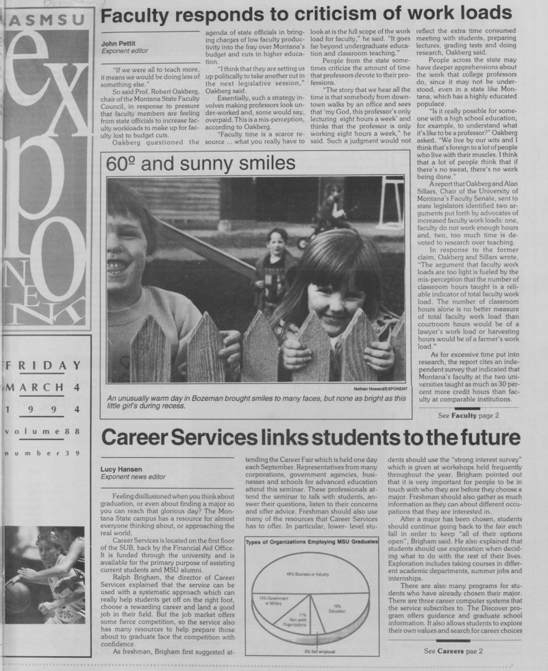 The ASMSU Exponent, March 4, 1994