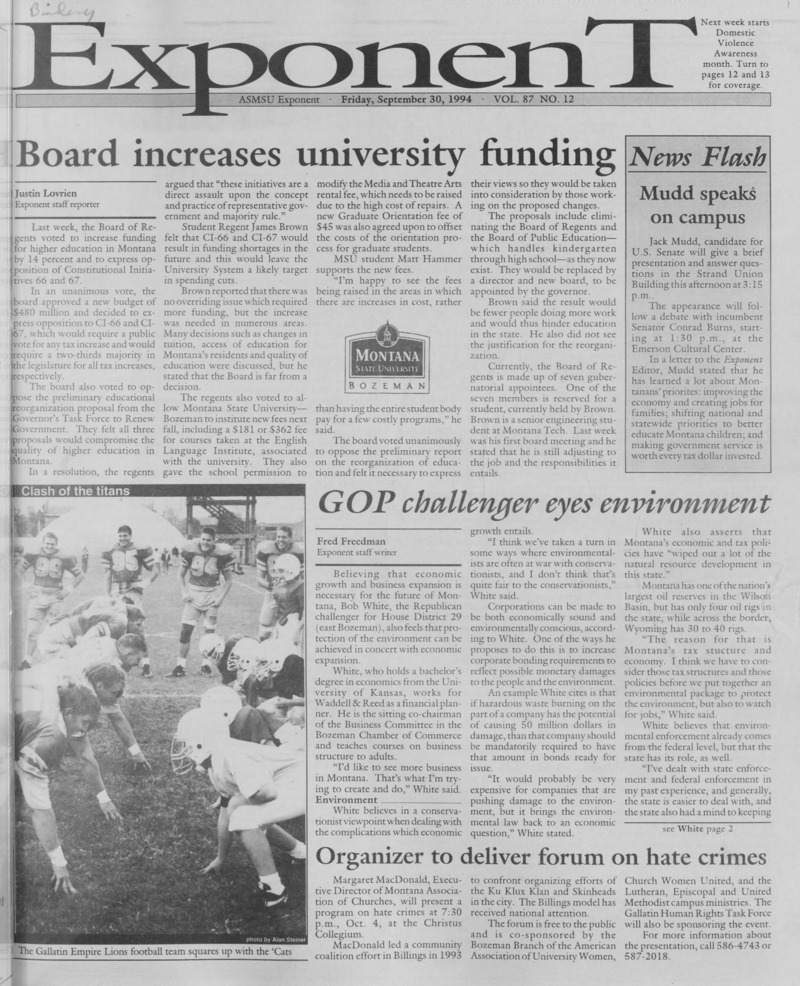 The ASMSU Exponent, September 30, 1994