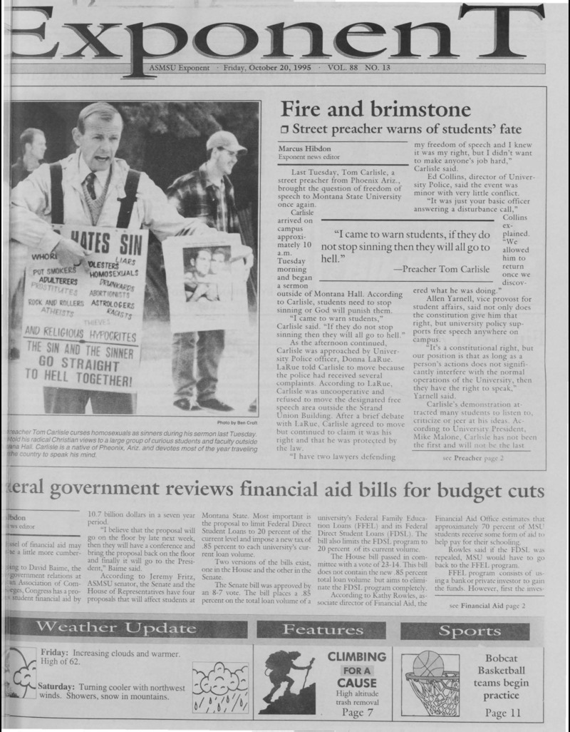 The ASMSU Exponent, October 20, 1995