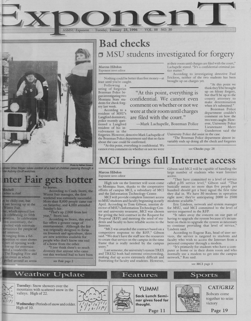 The ASMSU Exponent, January 23, 1996