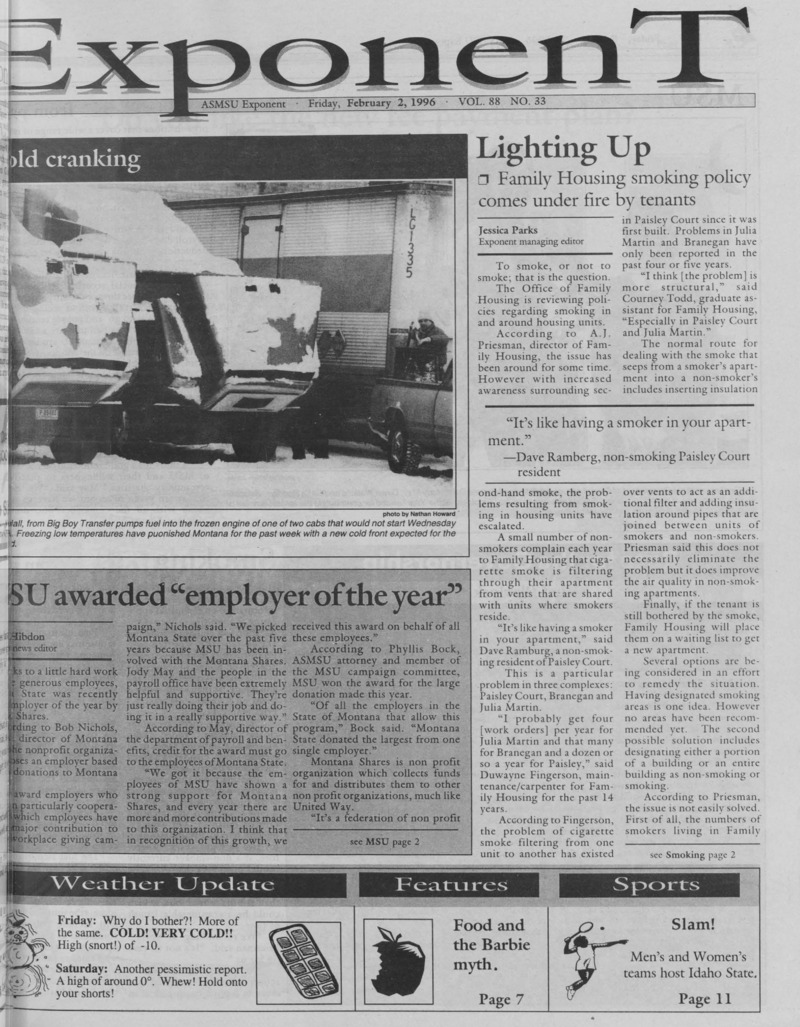The ASMSU Exponent, February 2, 1996
