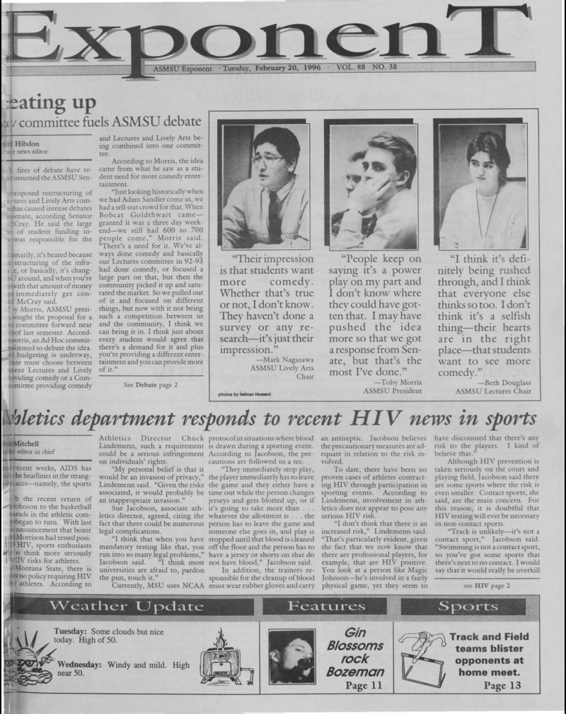 The ASMSU Exponent, February 20, 1996