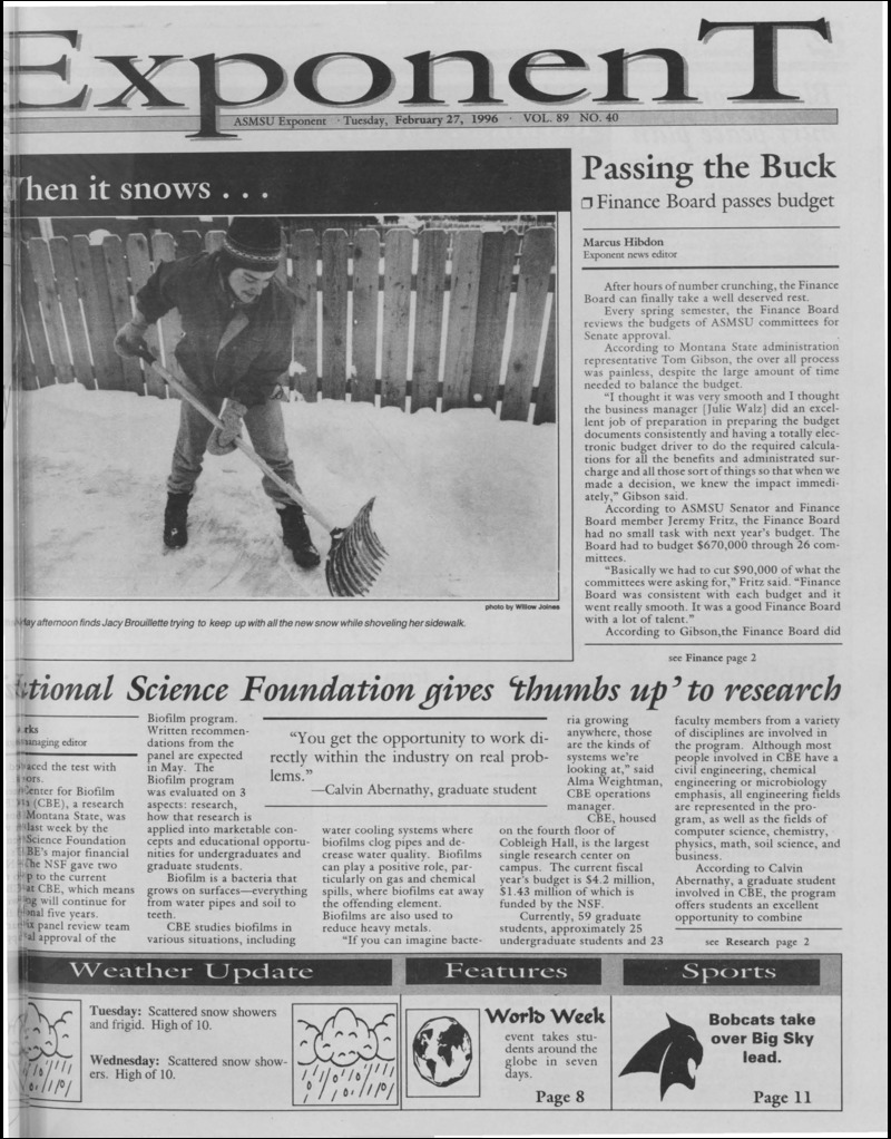 The ASMSU Exponent, February 27, 1996
