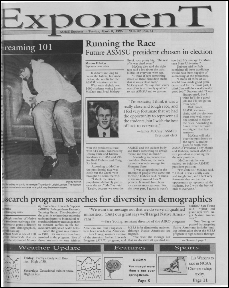 The ASMSU Exponent, March 8, 1996
